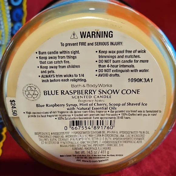 New Bath & Body Works Blue Raspberry Snow Cone 3-Wick 14.5 oz. Candle-RETIRED - Picture 2 of 7